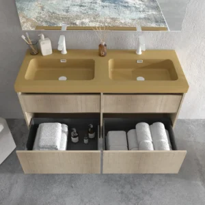 Mueble de baño suspendido 4 cajones  YOKO Alcatraz con lavabo resina Marrón pardo