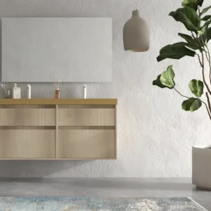 Mueble de baño suspendido 4 cajones  YOKO Alcatraz con lavabo resina Marrón pardo
