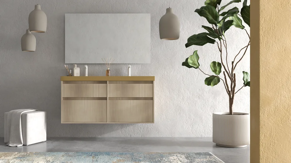 Mueble de baño suspendido 4 cajones YOKO Alcatraz con lavabo resina Marrón pardo - Imagen 5