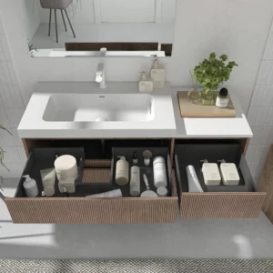 Mueble de baño suspendido 4 cajones  YOKO Bastilla con lavabo con repisa resina Blanco