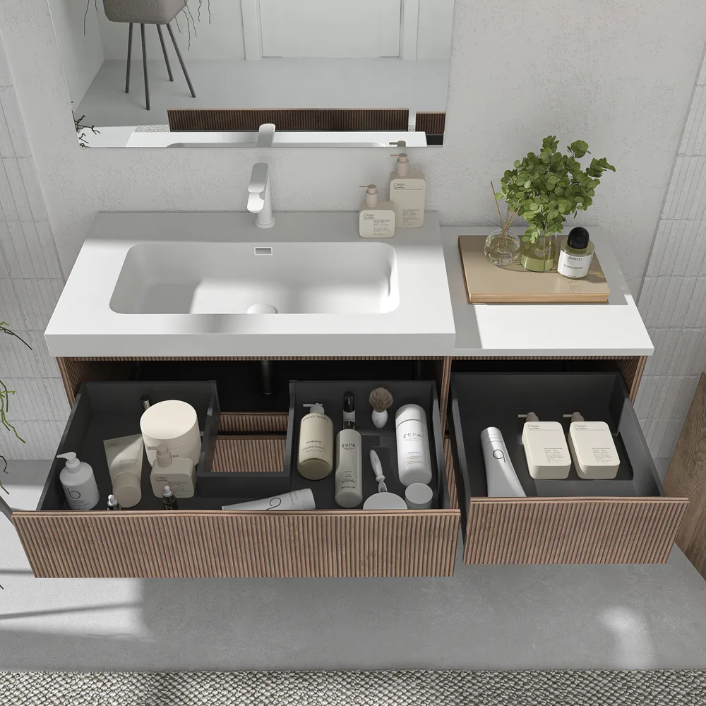 Mueble de baño suspendido 4 cajones YOKO Bastilla con lavabo con repisa resina Blanco - Imagen 3