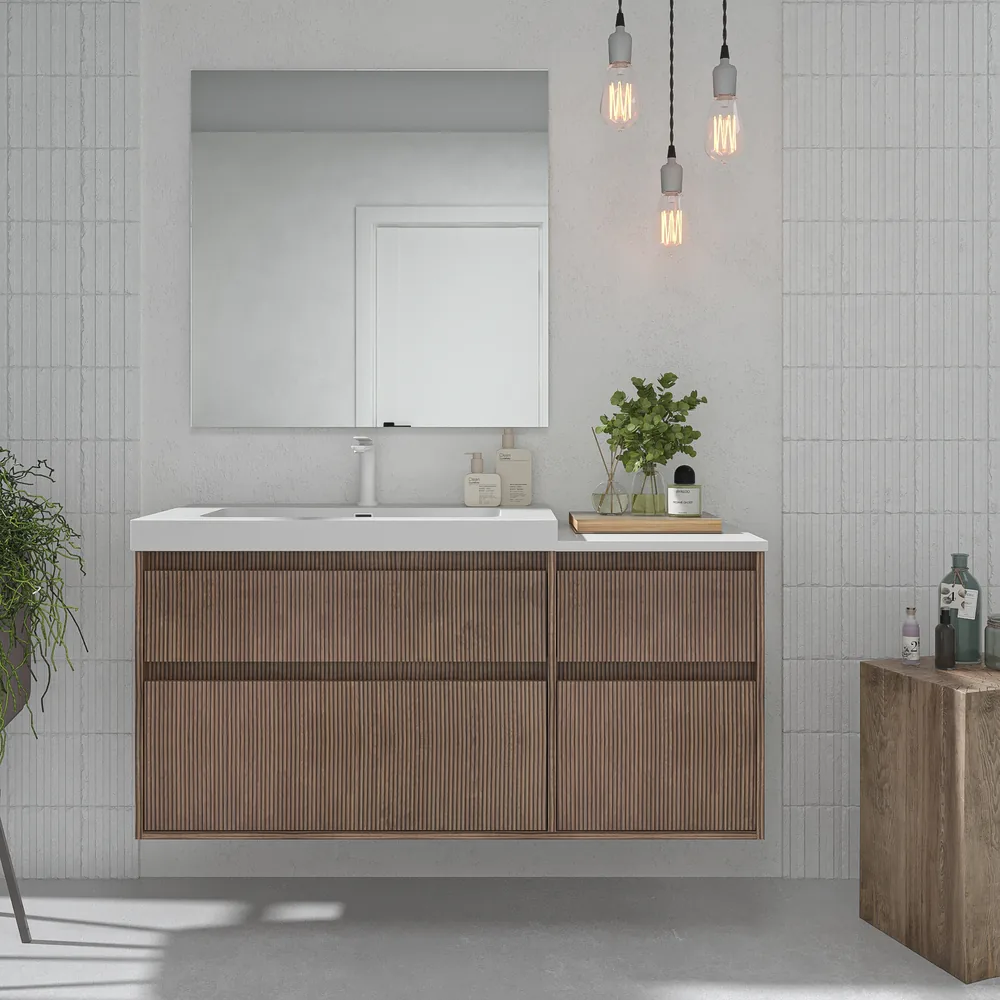 Mueble de baño suspendido 4 cajones YOKO Bastilla con lavabo con repisa resina Blanco