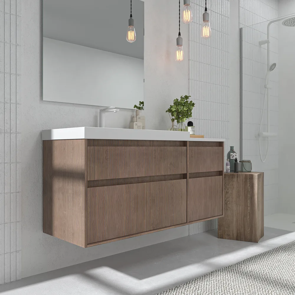 Mueble de baño suspendido 4 cajones YOKO Bastilla con lavabo con repisa resina Blanco - Imagen 2