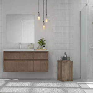 Mueble de baño suspendido 4 cajones  YOKO Bastilla con lavabo con repisa resina Blanco