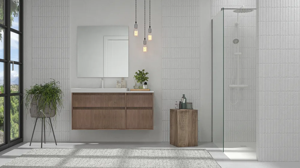 Mueble de baño suspendido 4 cajones YOKO Bastilla con lavabo con repisa resina Blanco - Imagen 5