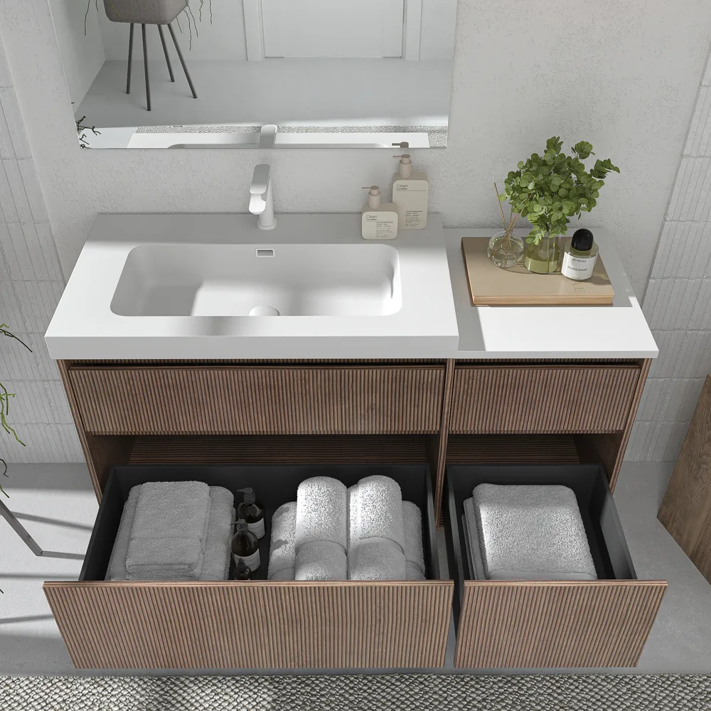 Mueble de baño suspendido 4 cajones YOKO Bastilla con lavabo con repisa resina Blanco - Imagen 4
