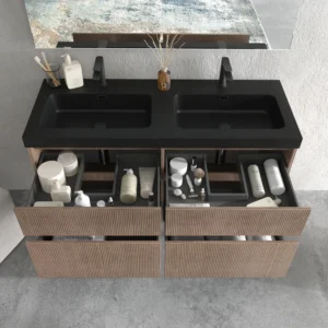 Mueble de baño suspendido 4 cajones  YOKO Bastilla  con lavabo resina Negro
