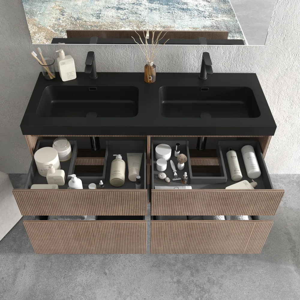 Mueble de baño suspendido 4 cajones YOKO Bastilla con lavabo resina Negro - Imagen 2