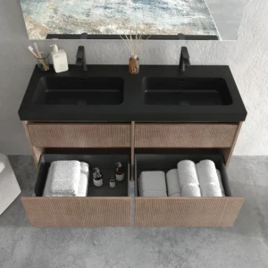 Mueble de baño suspendido 4 cajones  YOKO Bastilla  con lavabo resina Negro