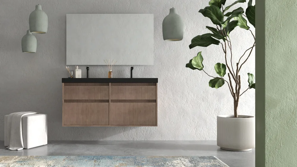 Mueble de baño suspendido 4 cajones YOKO Bastilla con lavabo resina Negro - Imagen 5