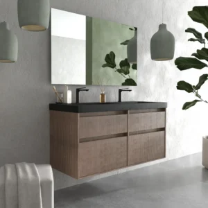 Mueble de baño suspendido 4 cajones  YOKO Bastilla  con lavabo resina Negro
