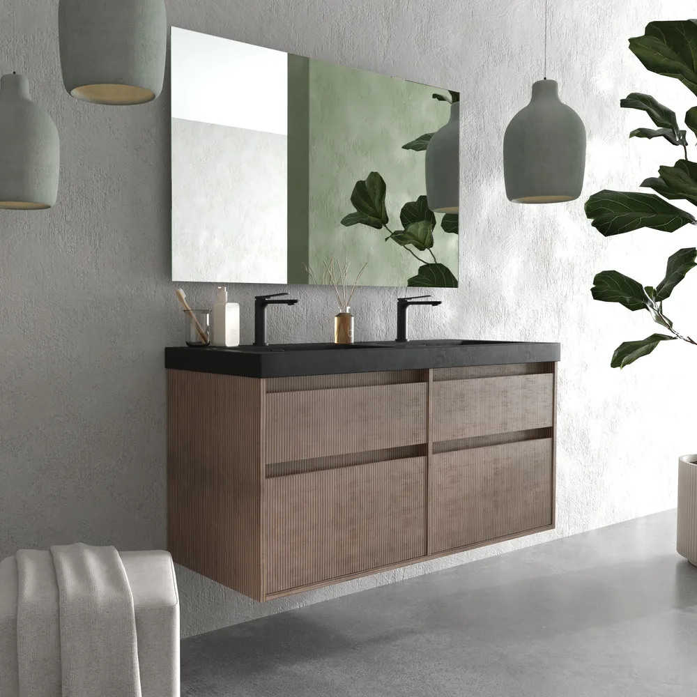 Mueble de baño suspendido 4 cajones YOKO Bastilla con lavabo resina Negro - Imagen 4