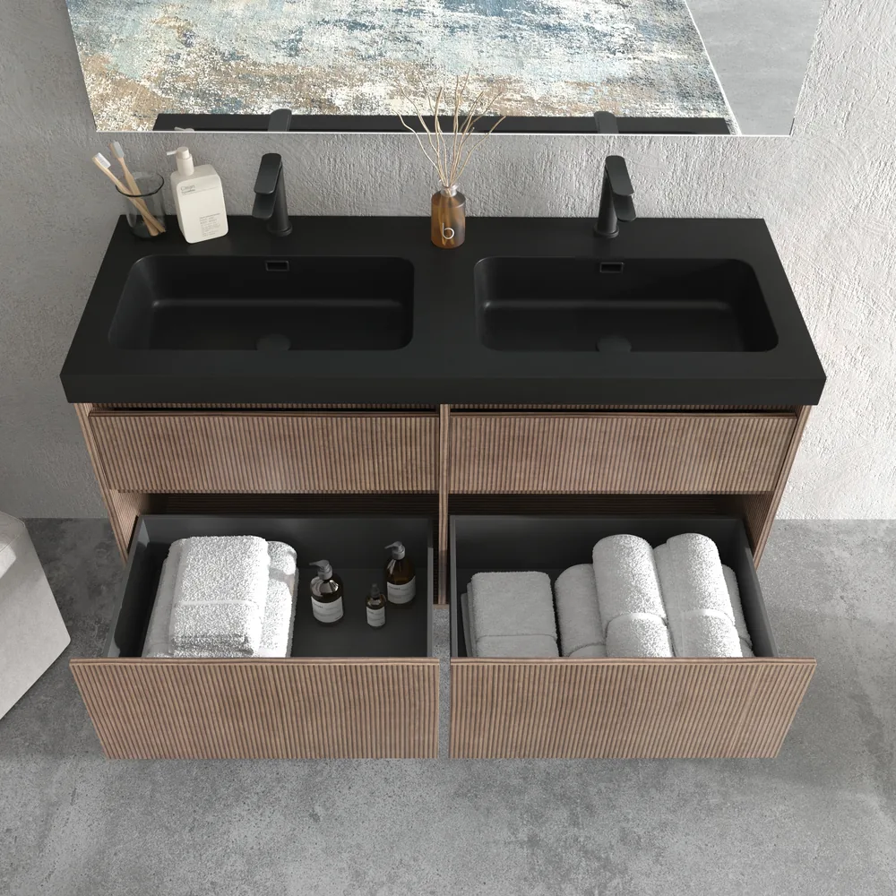 Mueble de baño suspendido 4 cajones YOKO Bastilla con lavabo resina Negro - Imagen 3