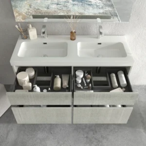 Mueble de baño suspendido 4 cajones YOKO Polar con lavabo resina Blanco