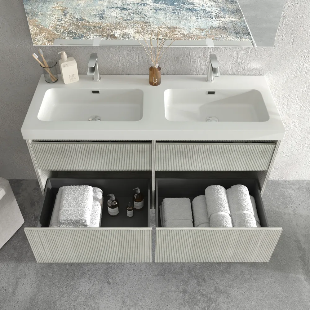 Mueble de baño suspendido 4 cajones YOKO Polar con lavabo resina Blanco - Imagen 3