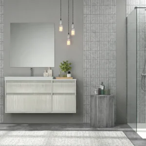 Mueble de baño suspendido 4 cajones YOKO Polar con lavabo con repisa resina Blanco