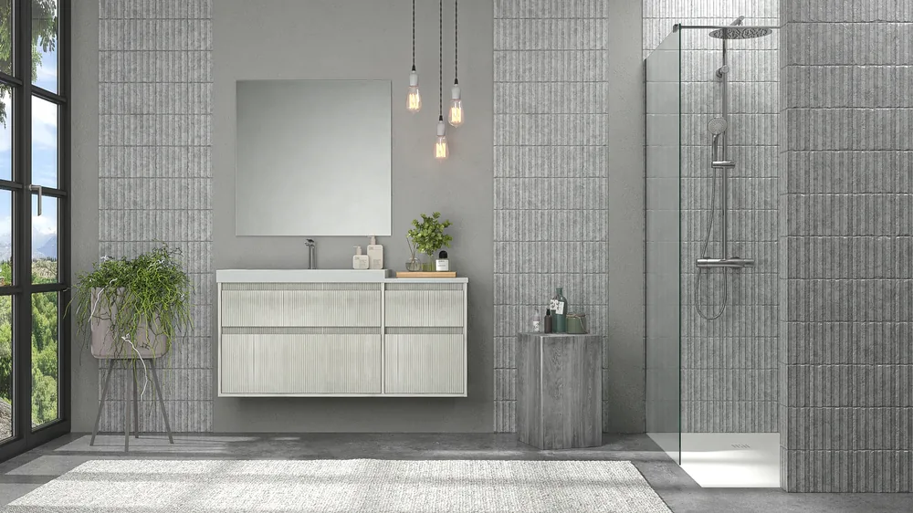 Mueble de baño suspendido 4 cajones YOKO Polar con lavabo con repisa resina Blanco - Imagen 5