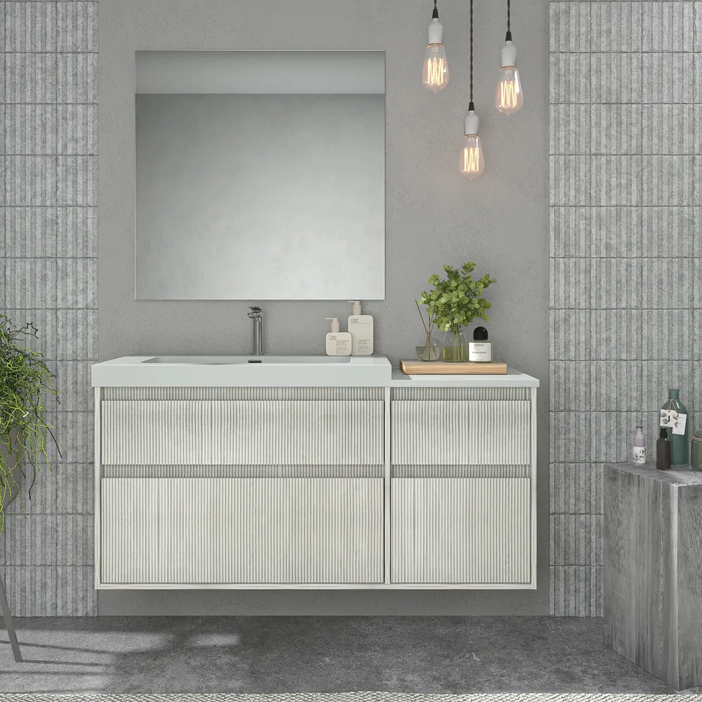 Mueble de baño suspendido 4 cajones YOKO Polar con lavabo con repisa resina Blanco