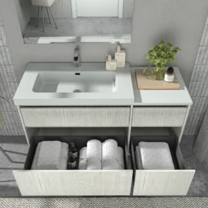 Mueble de baño suspendido 4 cajones YOKO Polar con lavabo con repisa resina Blanco
