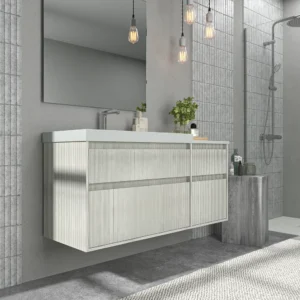 Mueble de baño suspendido 4 cajones YOKO Polar con lavabo con repisa resina Blanco
