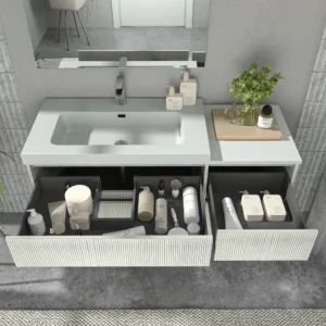 Mueble de baño suspendido 4 cajones YOKO Polar con lavabo con repisa resina Blanco