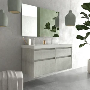 Mueble de baño suspendido 4 cajones YOKO Polar con lavabo resina Blanco