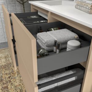 Mueble de baño DUNE suspendido 4 cajones con encimera SOLID SURFACE 2 senos Moka