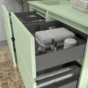 Mueble de baño DUNE suspendido 4 cajones con encimera SOLID SURFACE 2 senos Verde blanquecino