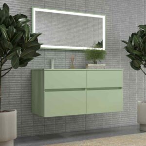 Mueble de baño DUNE suspendido 4 cajones con encimera SOLID SURFACE 2 senos Verde blanquecino