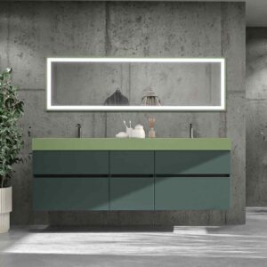 Mueble de baño suspendido DUNE 6 cajones con encimera SOLID SURFACE 2 senos Verde Negro