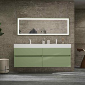 Mueble de baño DUNE suspendido 4 cajones con encimera SOLID SURFACE 2 senos Verde Pálido