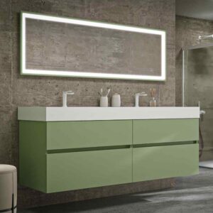 Mueble de baño DUNE suspendido 4 cajones con encimera SOLID SURFACE 2 senos Verde Pálido