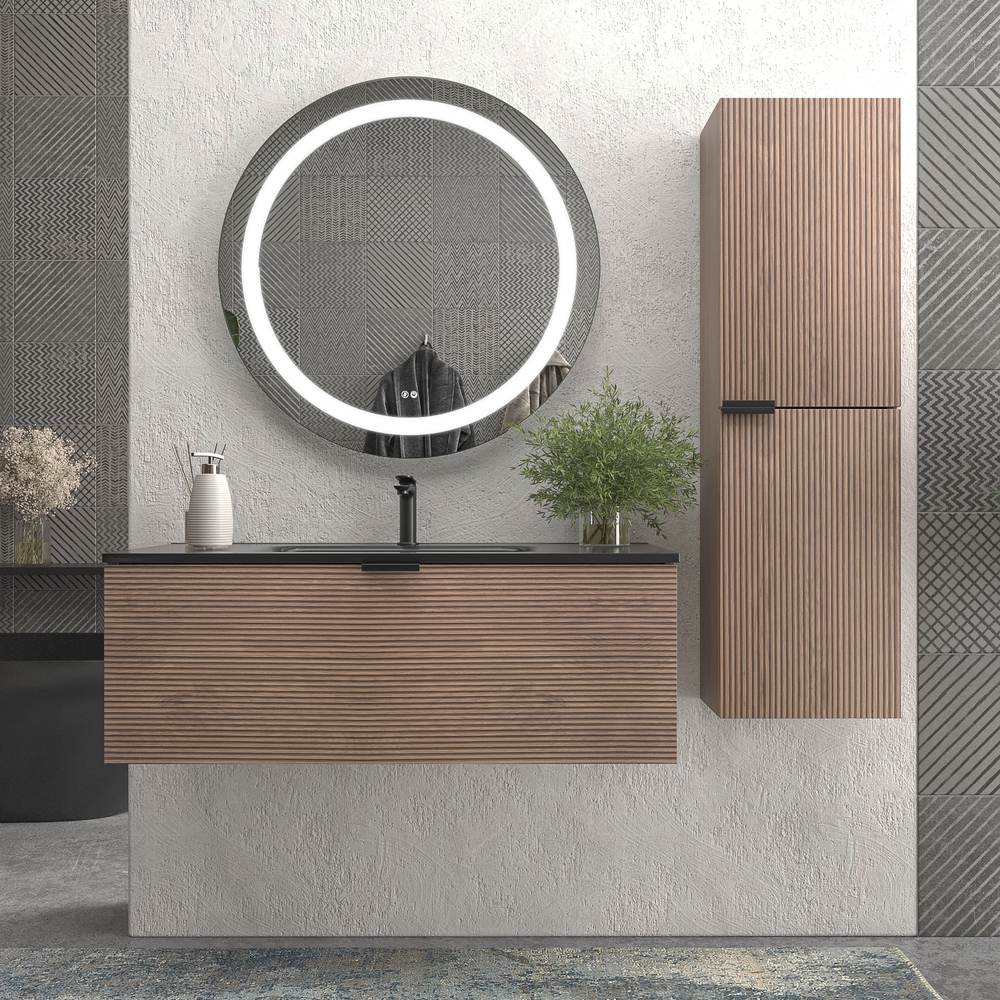 Mueble de baño suspendido 1 cajón SKIN BASTILLA con lavabo porcelana NEGRO