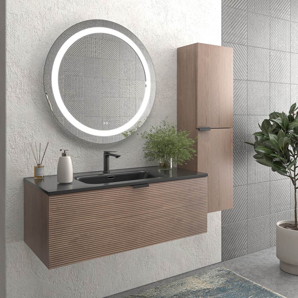 Mueble de baño suspendido 1 cajón SKIN BASTILLA con lavabo porcelana NEGRO - Imagen 5