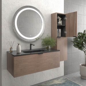 Mueble de baño suspendido 1 cajón SKIN  BASTILLA con lavabo porcelana NEGRO