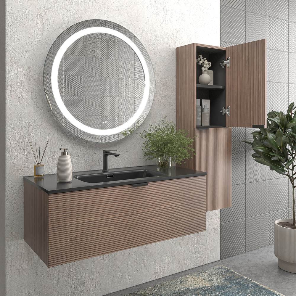 Mueble de baño suspendido 1 cajón SKIN BASTILLA con lavabo porcelana NEGRO - Imagen 4