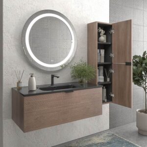 Mueble de baño suspendido 1 cajón SKIN  BASTILLA con lavabo porcelana NEGRO