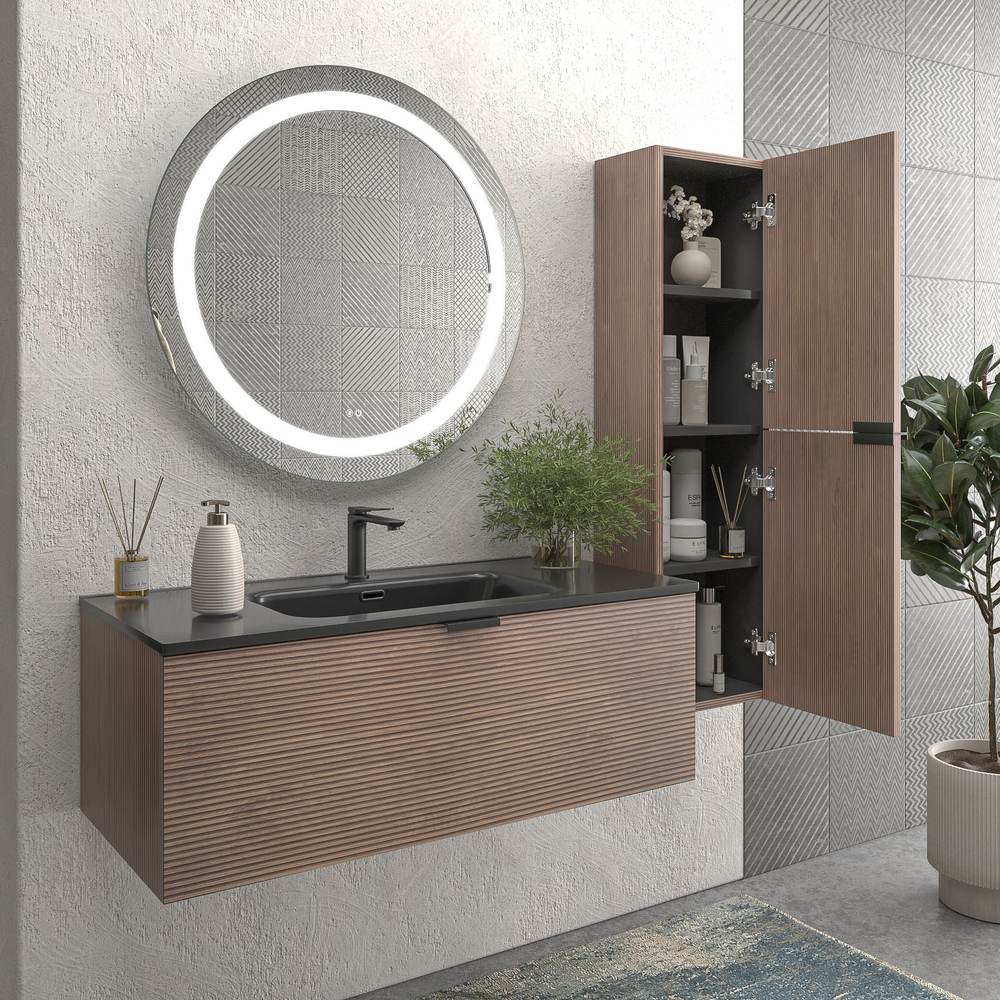 Mueble de baño suspendido 1 cajón SKIN BASTILLA con lavabo porcelana NEGRO - Imagen 3