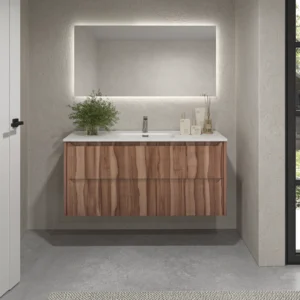 Mueble de baño suspendido 2 cajones TOSCANA con lavabo porcelana acabado millerigue OLIVO