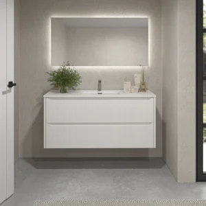 Mueble de baño suspendido 2 cajones TOSCANA con lavabo porcelana acabado millerigue BLANCO