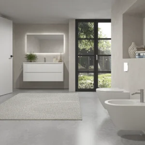 Mueble de baño suspendido 2 cajones TOSCANA con lavabo porcelana acabado millerigue BLANCO