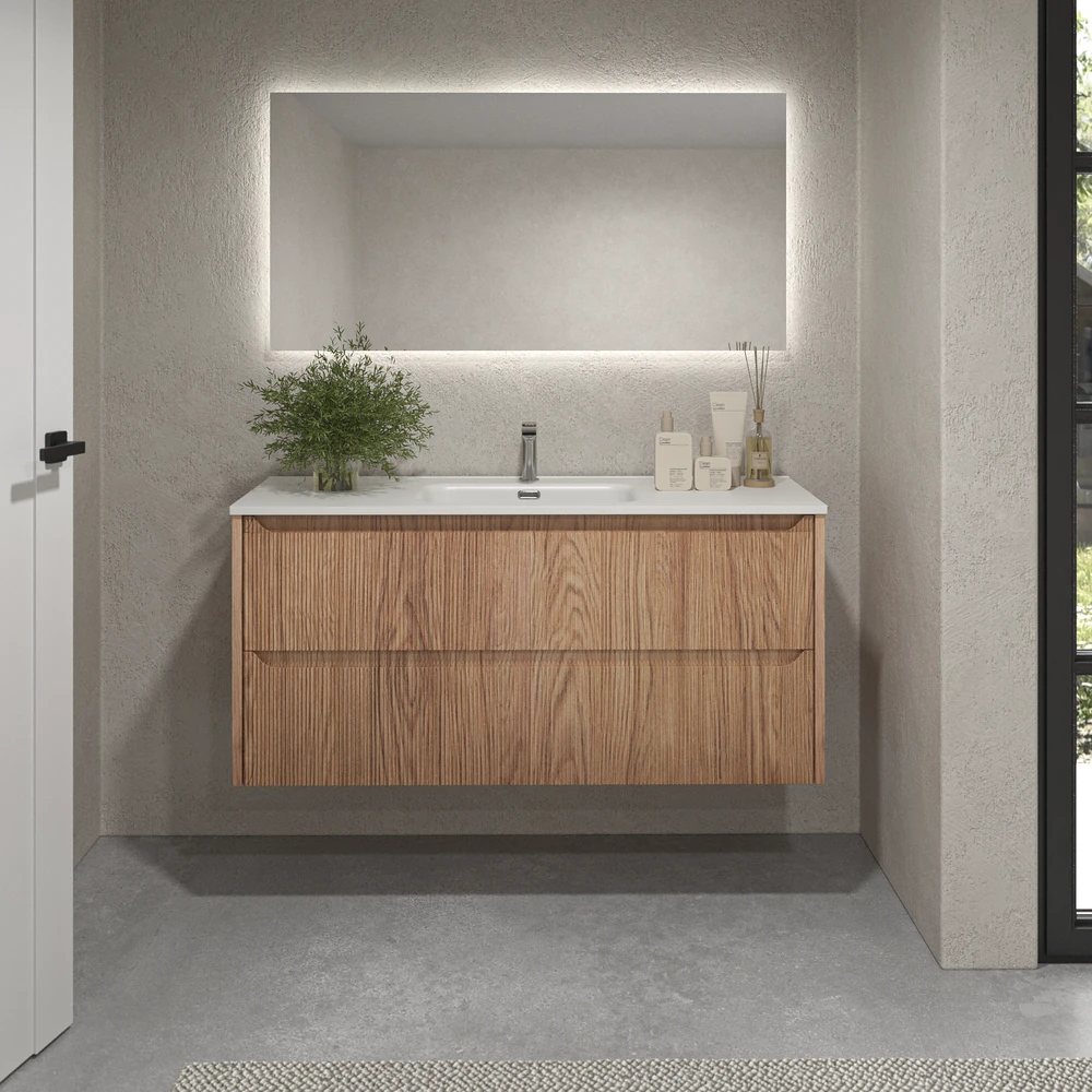 Mueble de baño suspendido 2 cajones TOSCANA con lavabo porcelana acabado millerigue CEMBRANO