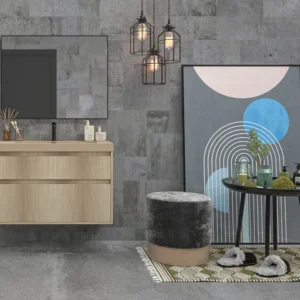 Mueble de baño suspendido 2 cajones YOKO Alcatraz con lavabo resina Beige Pardo
