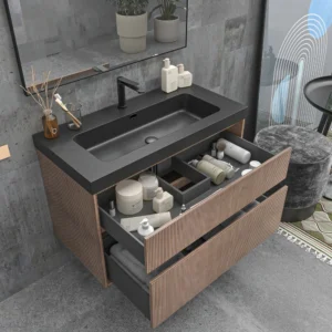 Mueble de baño suspendido 2 cajones YOKO Bastilla con lavabo resina Negro