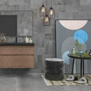 Mueble de baño suspendido 2 cajones YOKO Bastilla con lavabo resina Negro