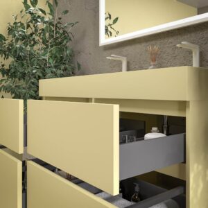 Mueble de baño DUNE suspendido 4 cajones con encimera SOLID SURFACE 2 senos Beige verdoso