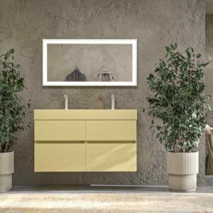 Mueble de baño DUNE suspendido 4 cajones con encimera SOLID SURFACE 2 senos Beige verdoso