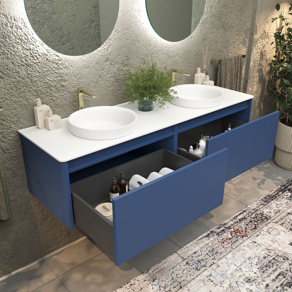 Mueble de baño FUSE suspendido 2 cajones AZUL VIOLETA - Imagen 3