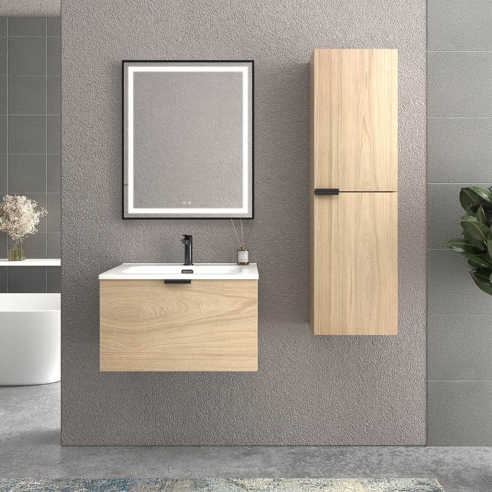 Mueble de baño suspendido 1 cajón SKIN ROBLE ULLOA con lavabo porcelana BLANCO