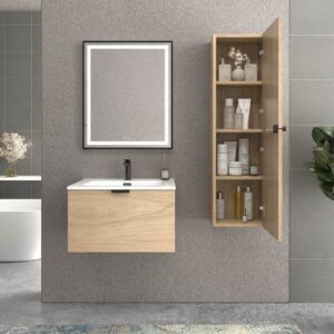 Mueble de baño suspendido 1 cajón SKIN  ROBLE ULLOA con lavabo porcelana BLANCO